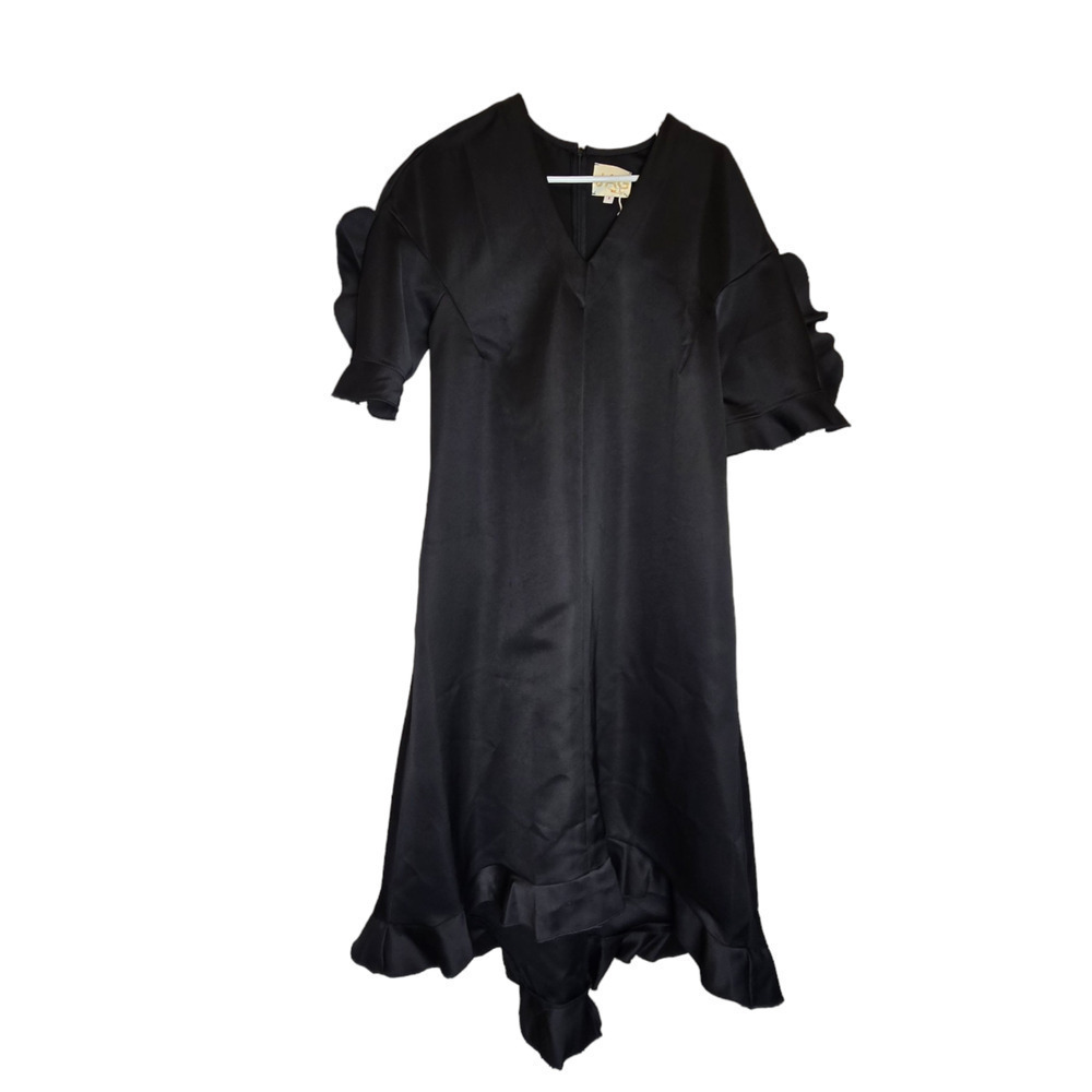 NWT JAG Jewelry and Goods black satin dress hi low ruffle small